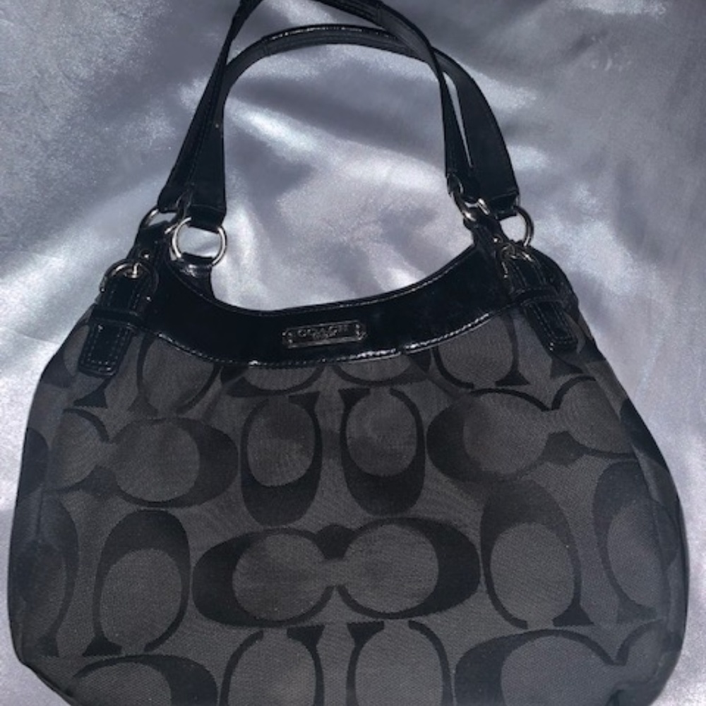 Charcoal Grey and Black Canvas Coach purse